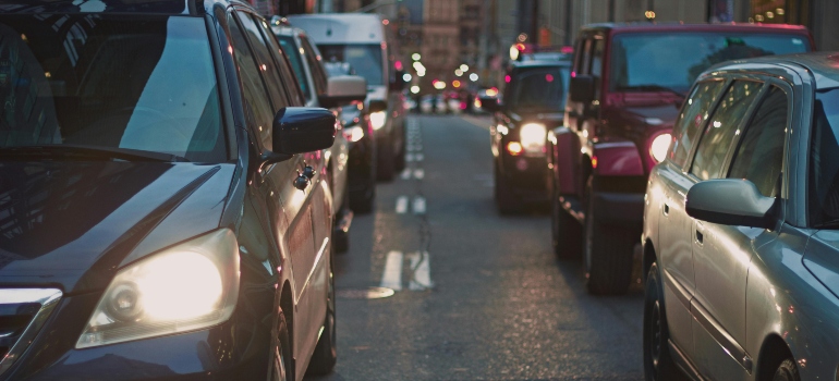 Traffic jam in Roanoke, VA highlighting limited public transportation options.